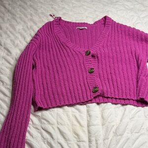 American Eagle Outfitters Magenta Ribbed Cardigan